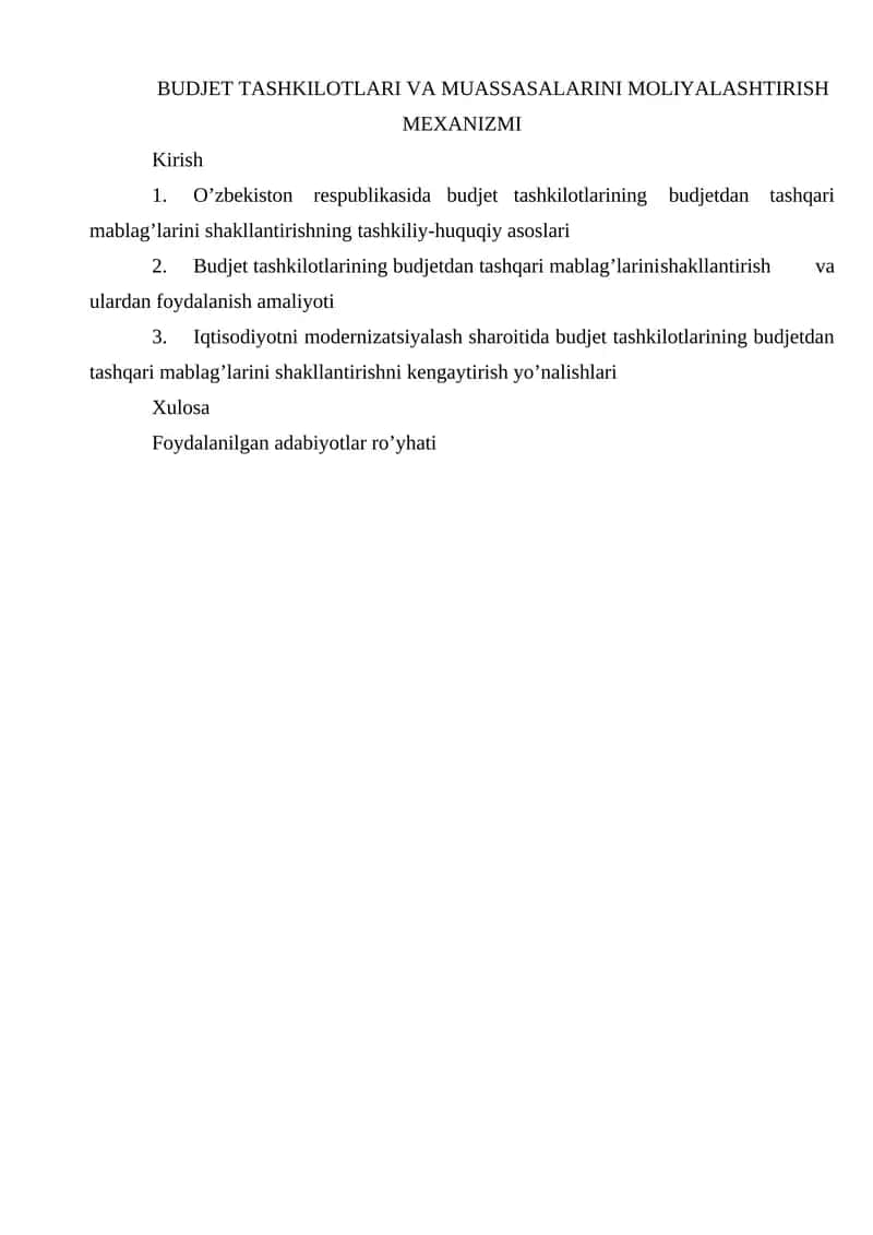 BUDJET TASHKILOTLARI VA MUASSASALARINI MOLIYALASHTIRISH MEXANIZMI 1
