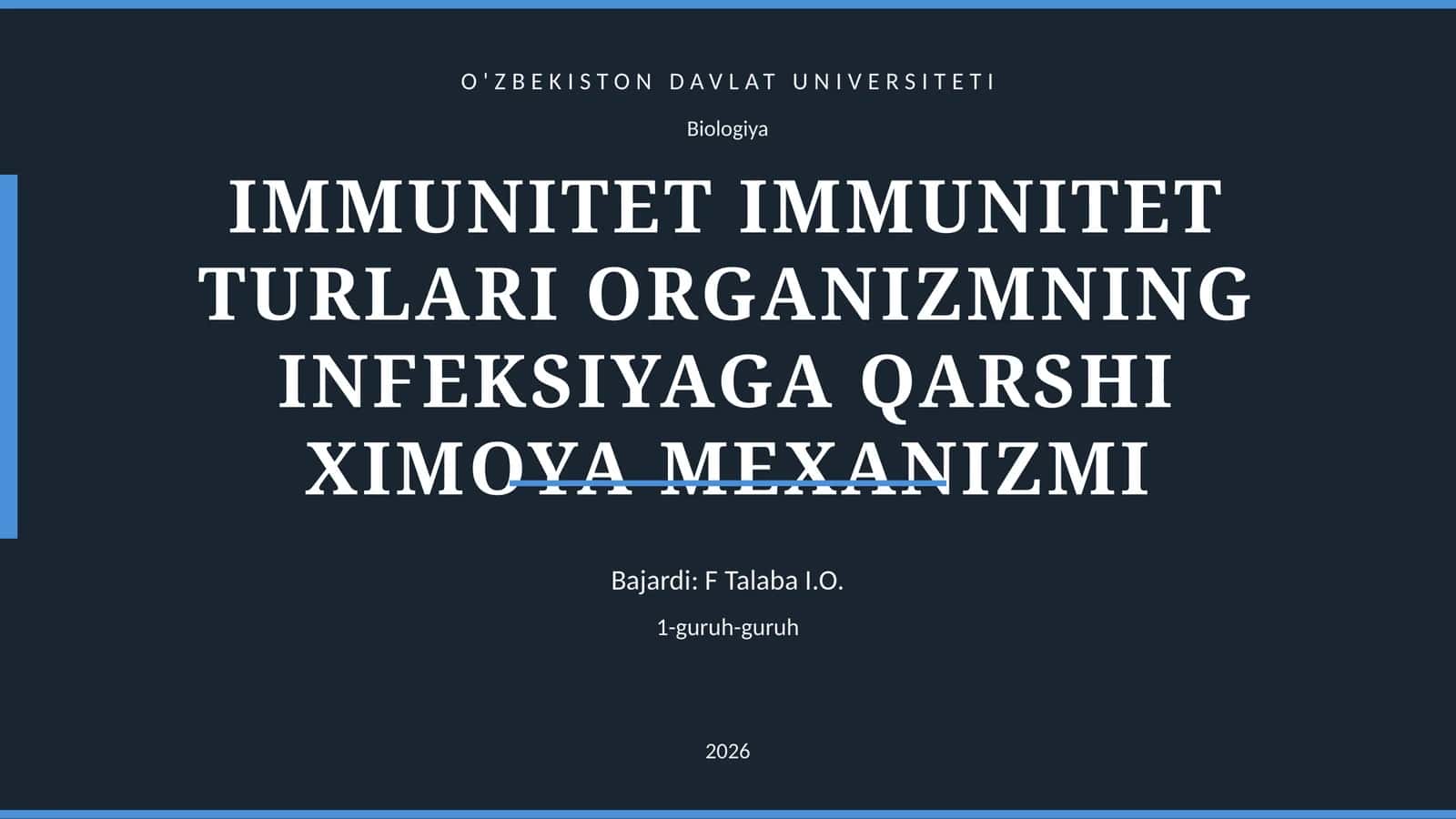 IMMUNITET IMMUNITET TURLARI ORGANIZMNING INFEKSIYAGA QARSHI XIMOYA MEXANIZMI 1