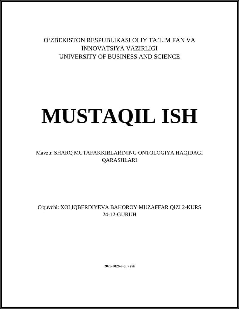 SHARQ MUTAFAKKIRLARINING ONTOLOGIYA HAQIDAGI QARASHLARI 1