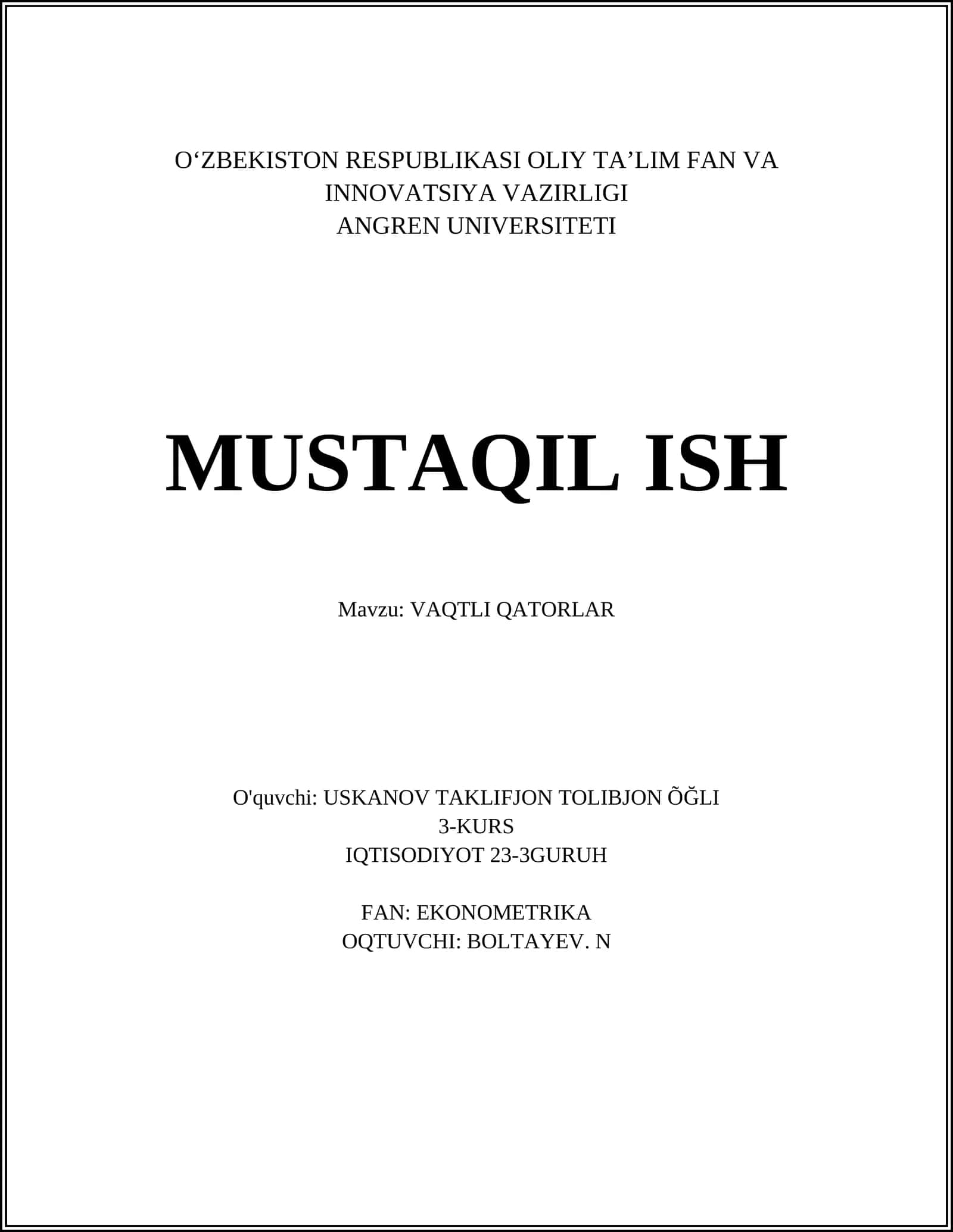 VAQTLI QATORLAR 1