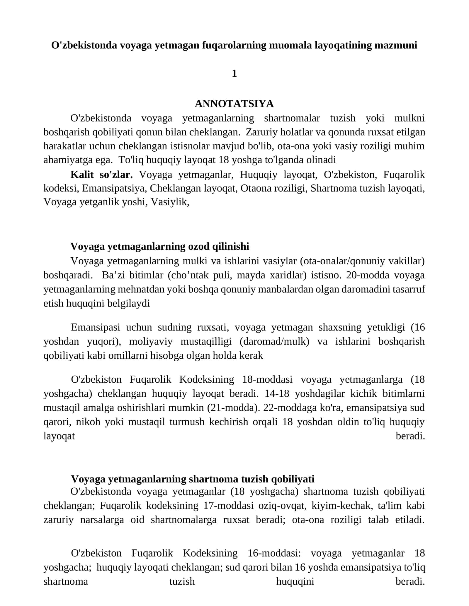Voyaga yetmagan fuqarolarning muomala layoqatining mazmuni 1