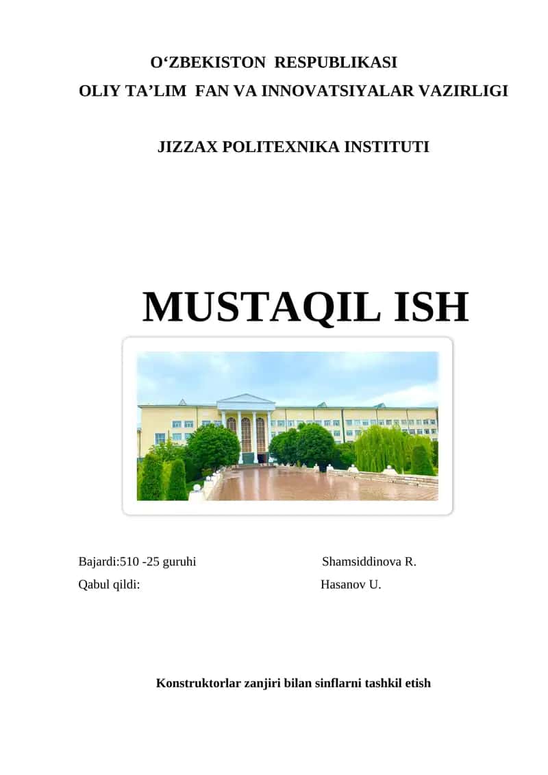 Konstruktorlar zanjiri bilan sinflarni tashkil etish 1