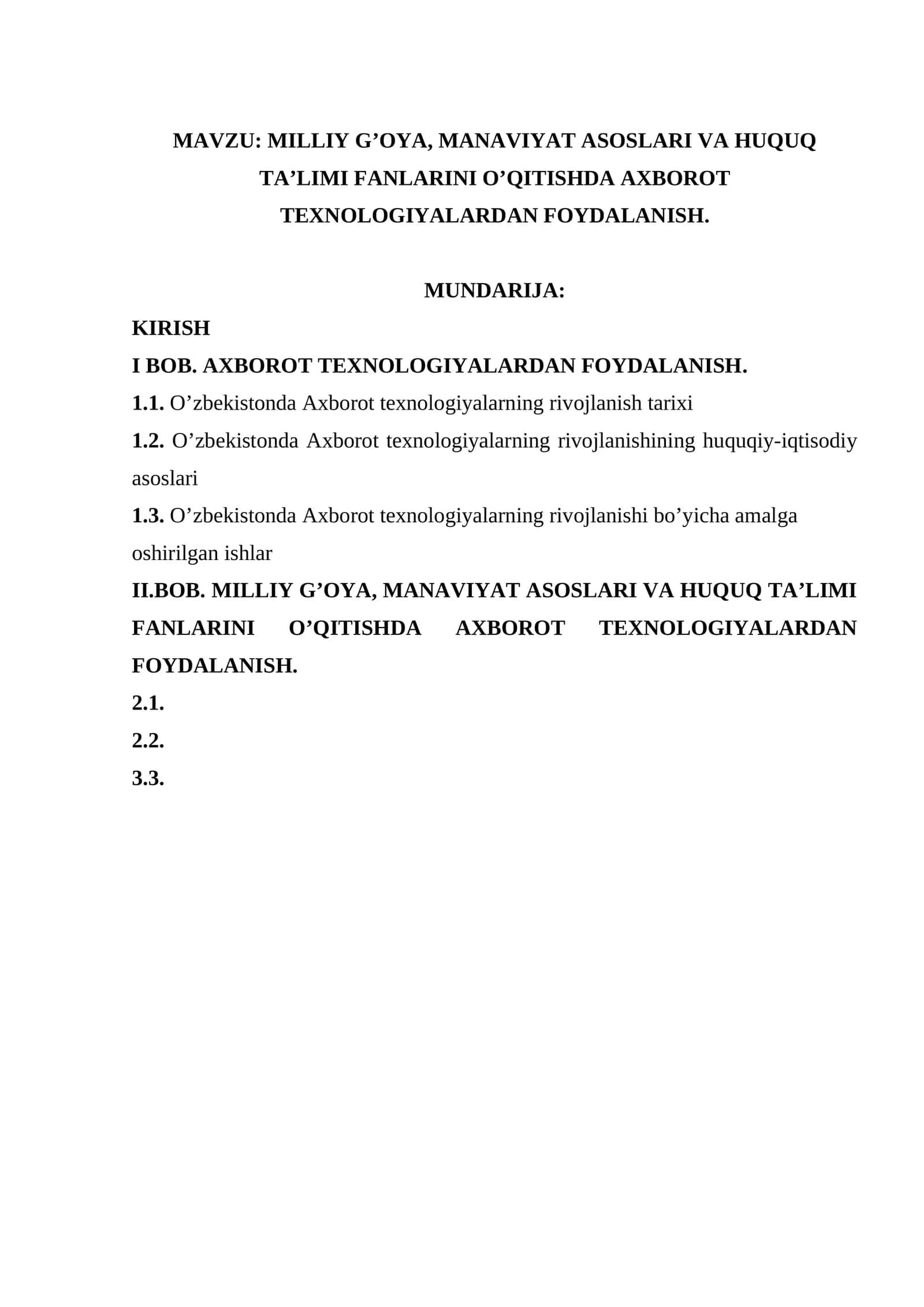 MILLIY G’OYA, MANAVIYAT ASOSLARI VA HUQUQ TA’LIMI FANLARINI O’QITISHDA AXBOROT TEXNOLOGIYALARDAN FOYDALANISH 1