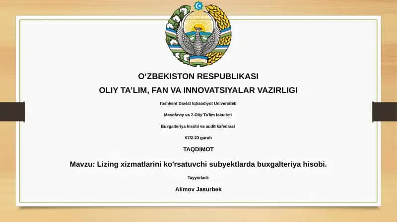 Lizing xizmatlarini ko'rsatuvchi subyektlarda buxgalteriya hisobi 1