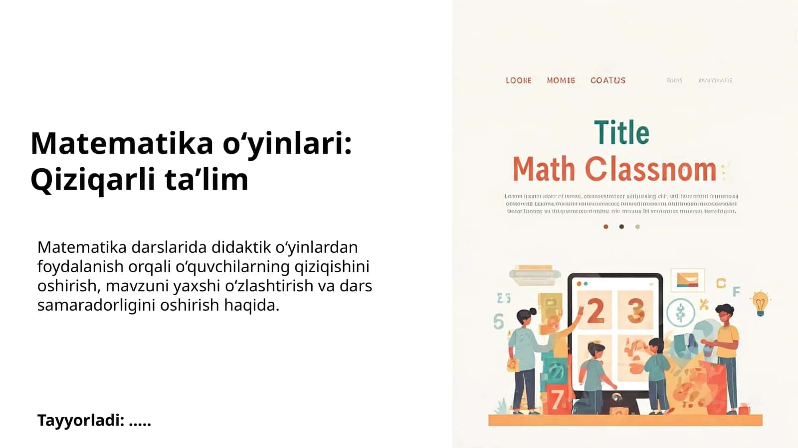 Matematika o‘yinlari: Qiziqarli ta’lim 1