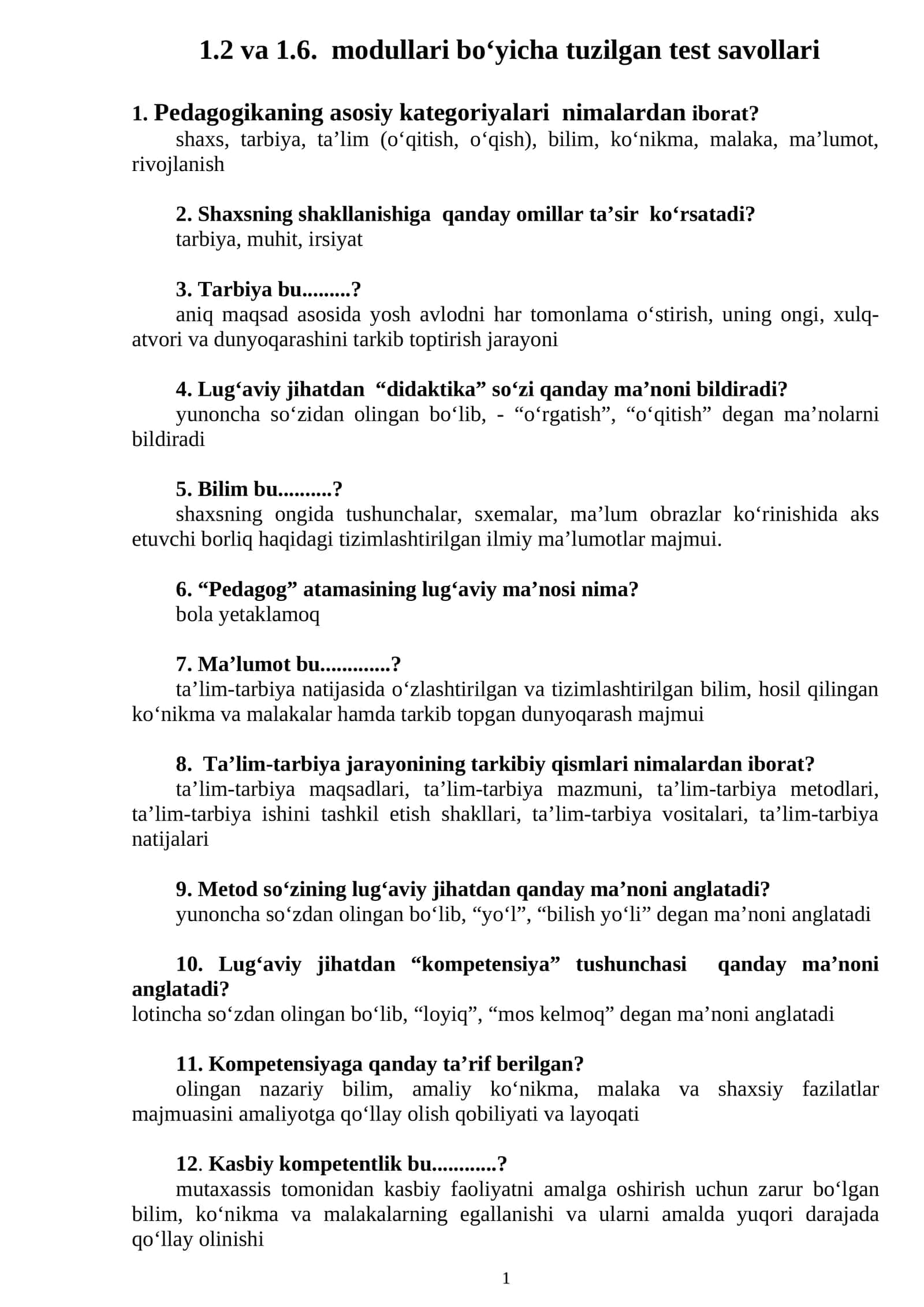 1.2 va 1.6. modullari bо‘yicha tuzilgan test savollari 1
