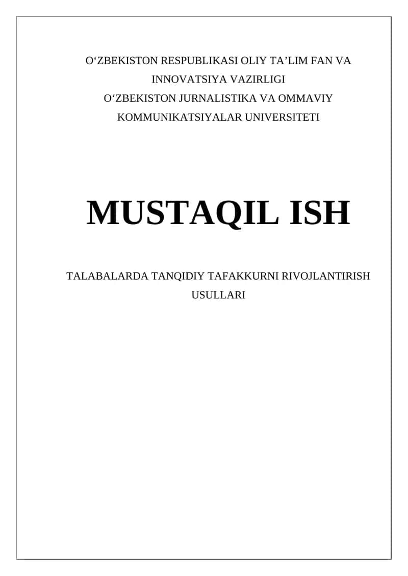 Tanqidiy Tafakkurni Rivojlantirish Usullari 1