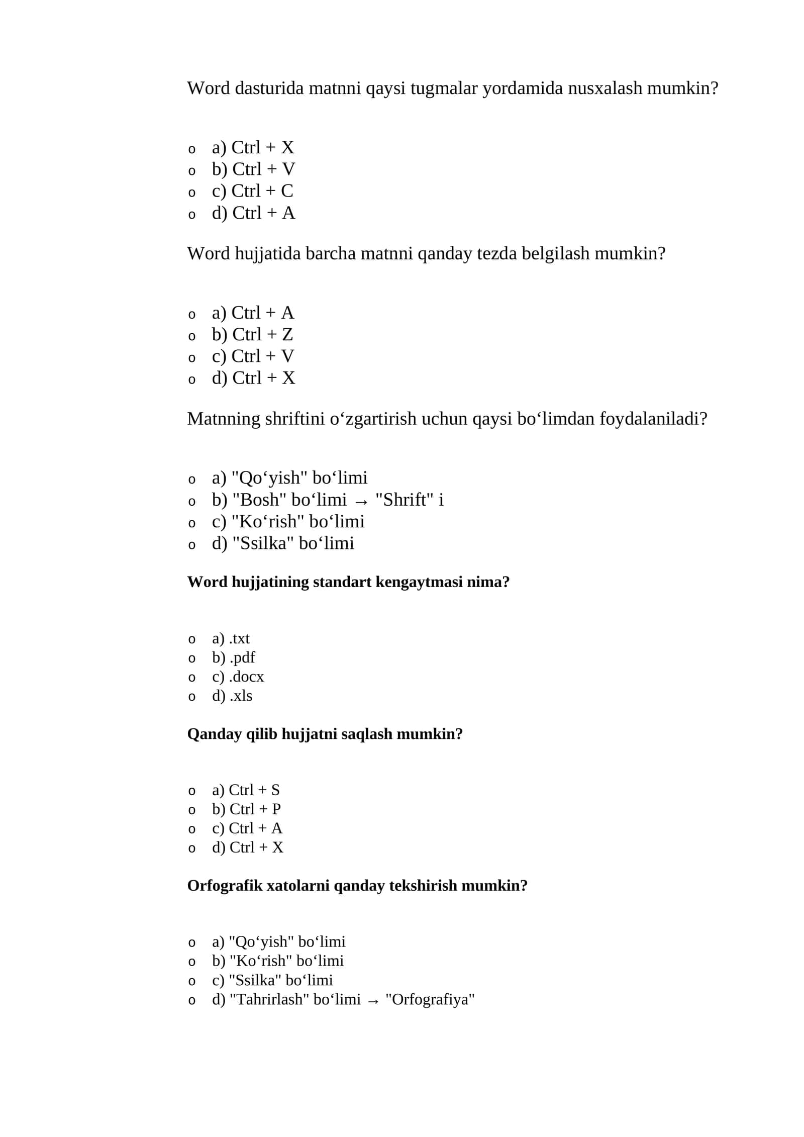 Word dasturida matnni qaysi tugmalar yordamida nusxalash mumkin? 1