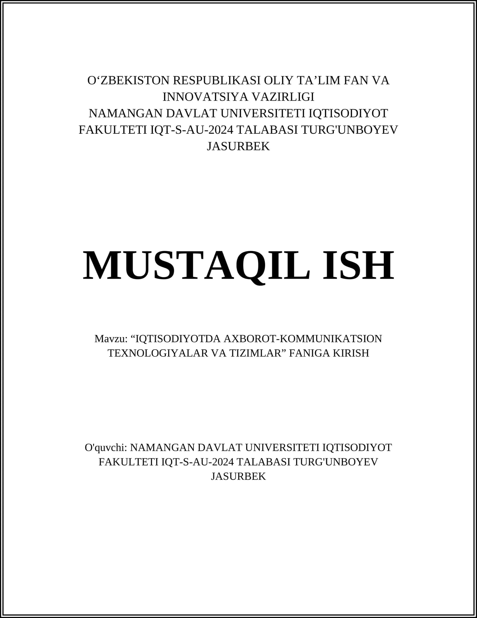 O‘zbekiston Respublikasi Oliy Ta’lim Fan va Innovatsiya Vazirligi 1