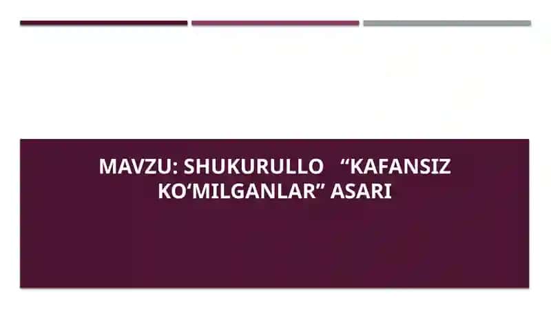 Shukurullo “Kafansiz ko‘milganlar” asari