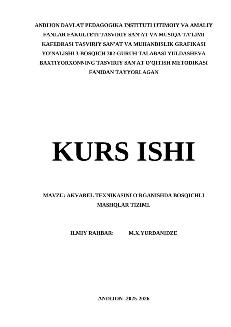 AKVAREL TEXNIKASINI O'RGANISHDA BOSQICHLI MASHQLAR TIZIMI 1
