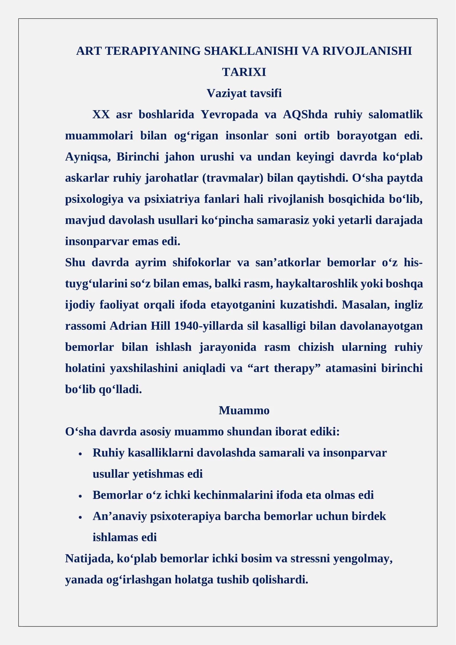 ART TERAPIYANING SHAKLLANISHI VA RIVOJLANISHI TARIXI 1