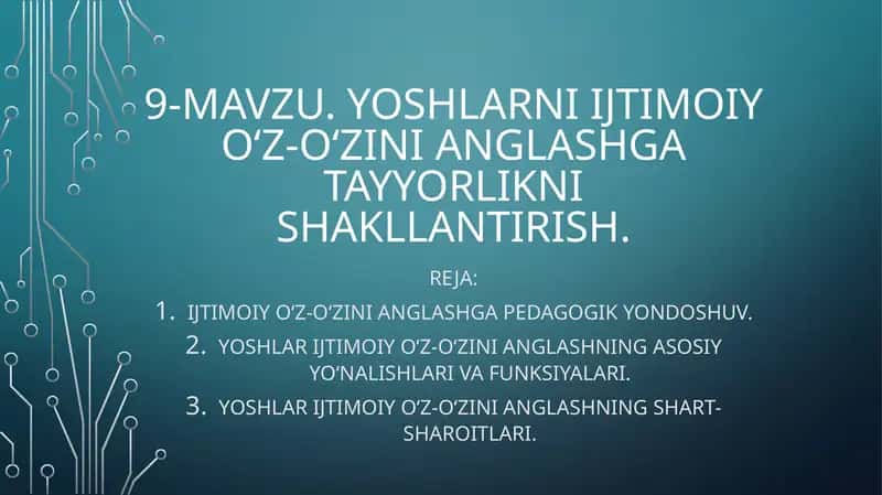 Yoshlarni ijtimoiy-o'zini anglashga tayyorlik nishalantirish 1
