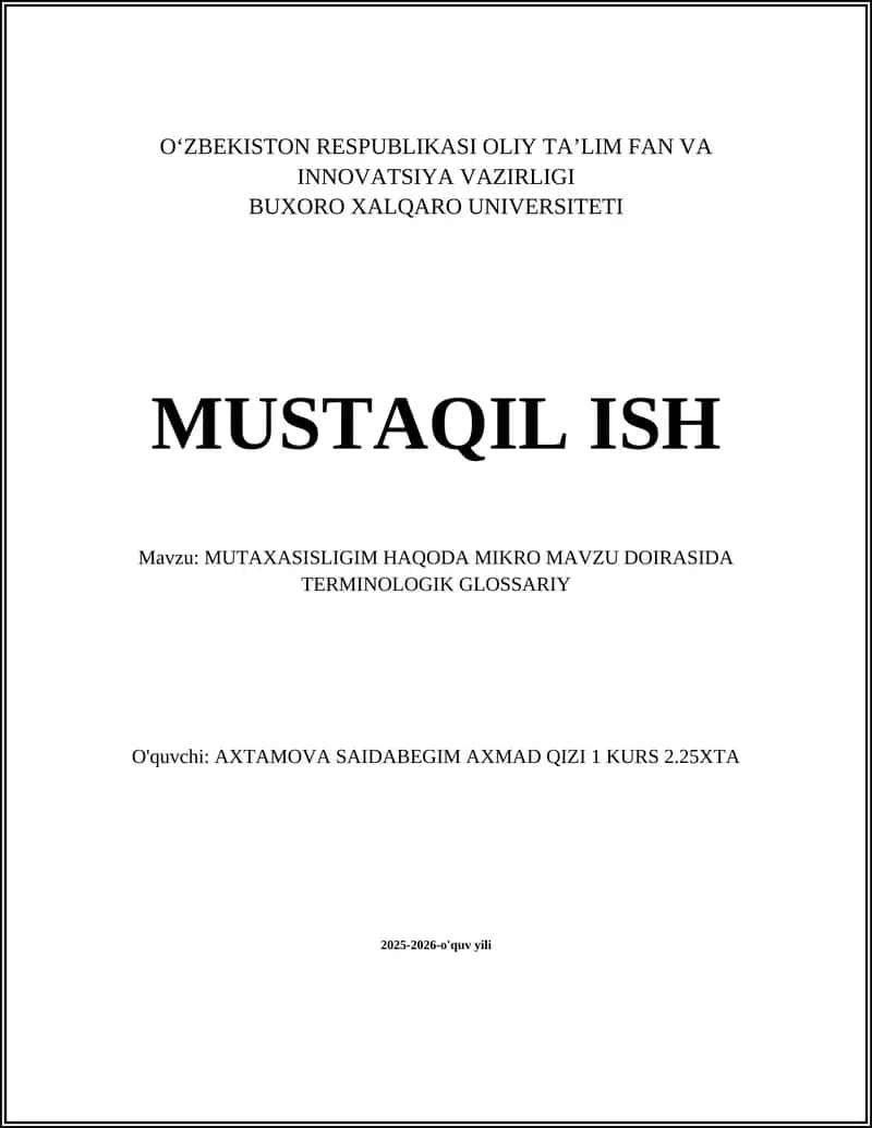 MUTAXASISLIGIM HAQODA MIKRO MAWZU DOIRASIDA TERMINOLOGIK GLOSSARIY 1