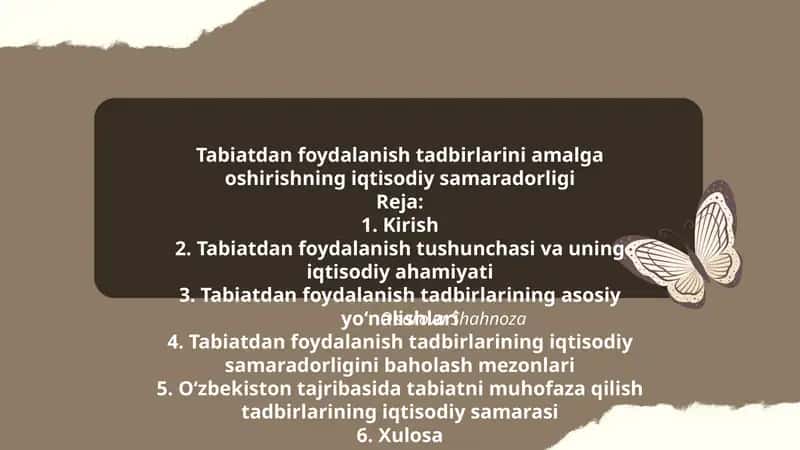 Tabiatdan foydalanish tadbirlarini amalga oshirishning iqtisodiy samaradorligi 1