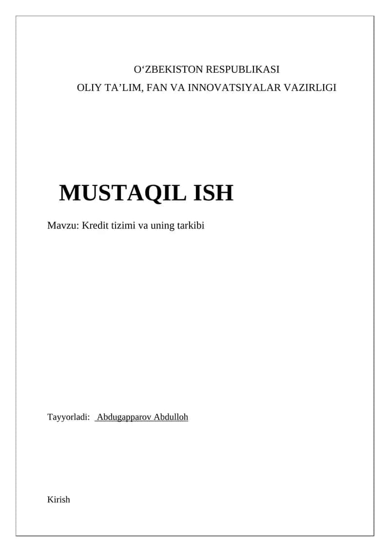 Kredit tizimi va uning tarkibi 1