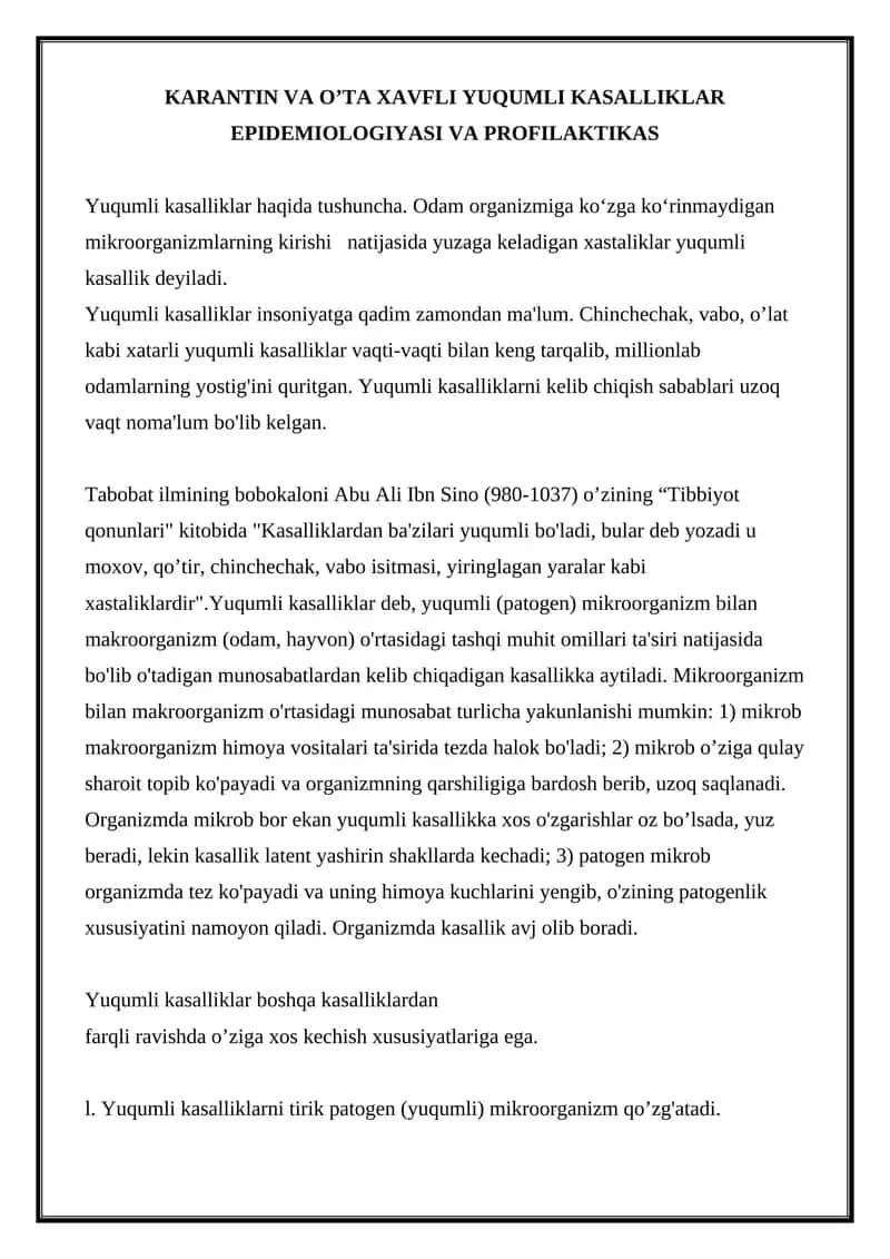 Yuqumli kasalliklar epidemiyologiyasi va profilaktikasi 1
