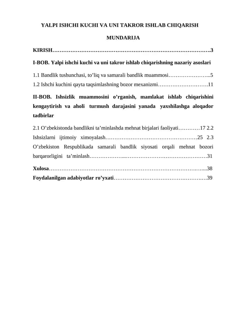YALPI ISHCHI KUCHI VA UNI TAKROR ISHLAB CHIQARISH 1