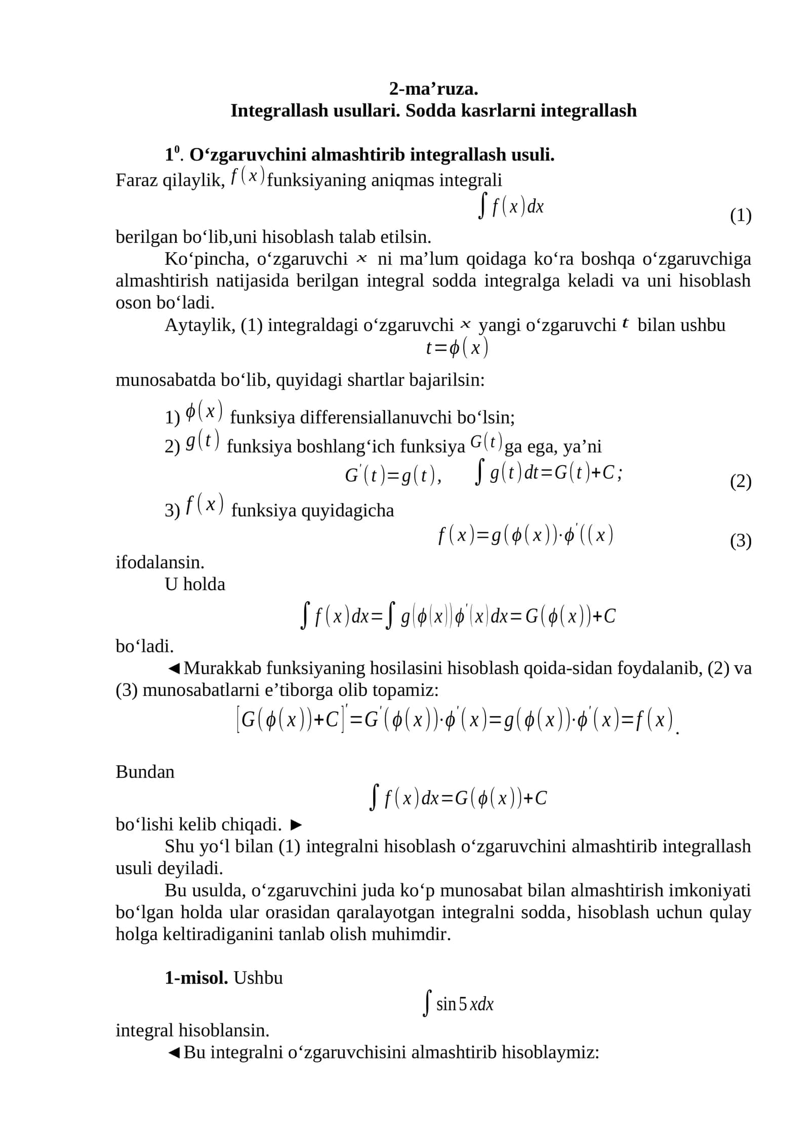 Integrallash usullari 1