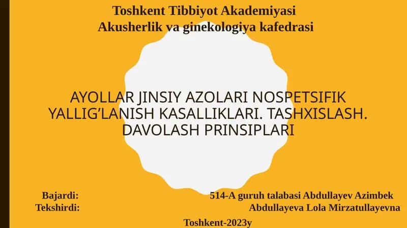 Ayollar jinsiy azolari no speksifik yallig’lanish kasalliklari 1