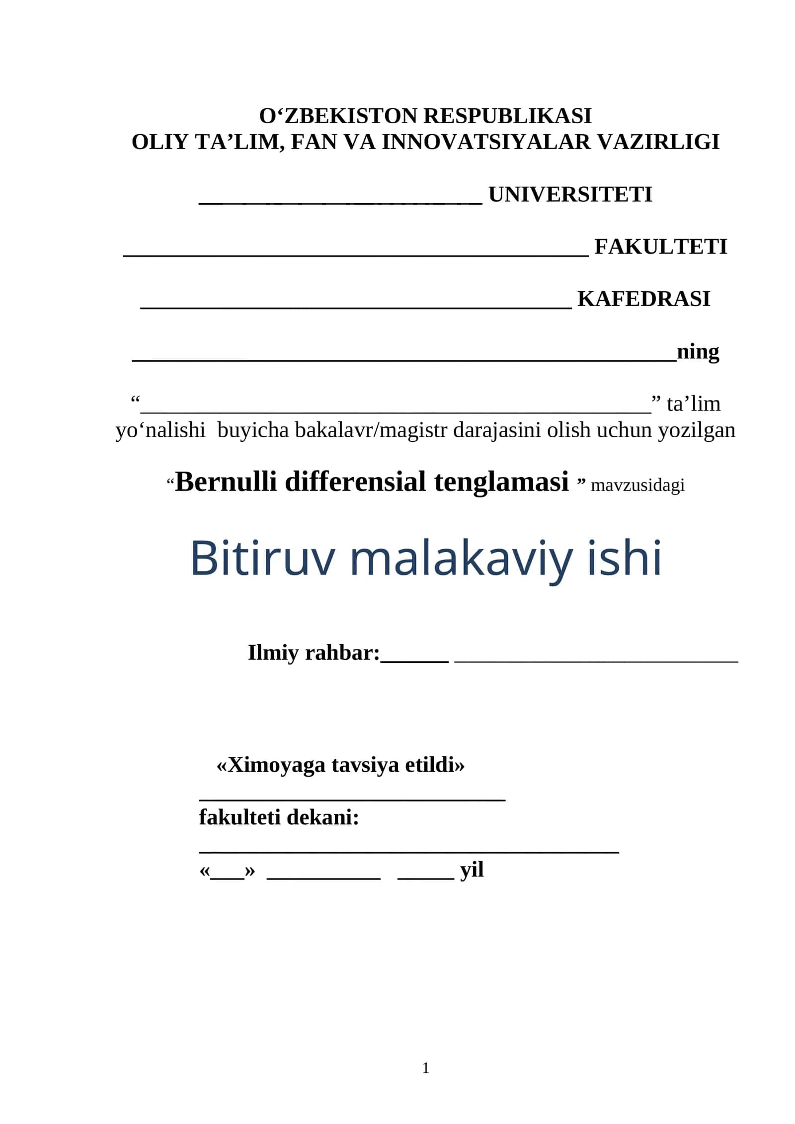 Bernulli differensial tenglamasi 1