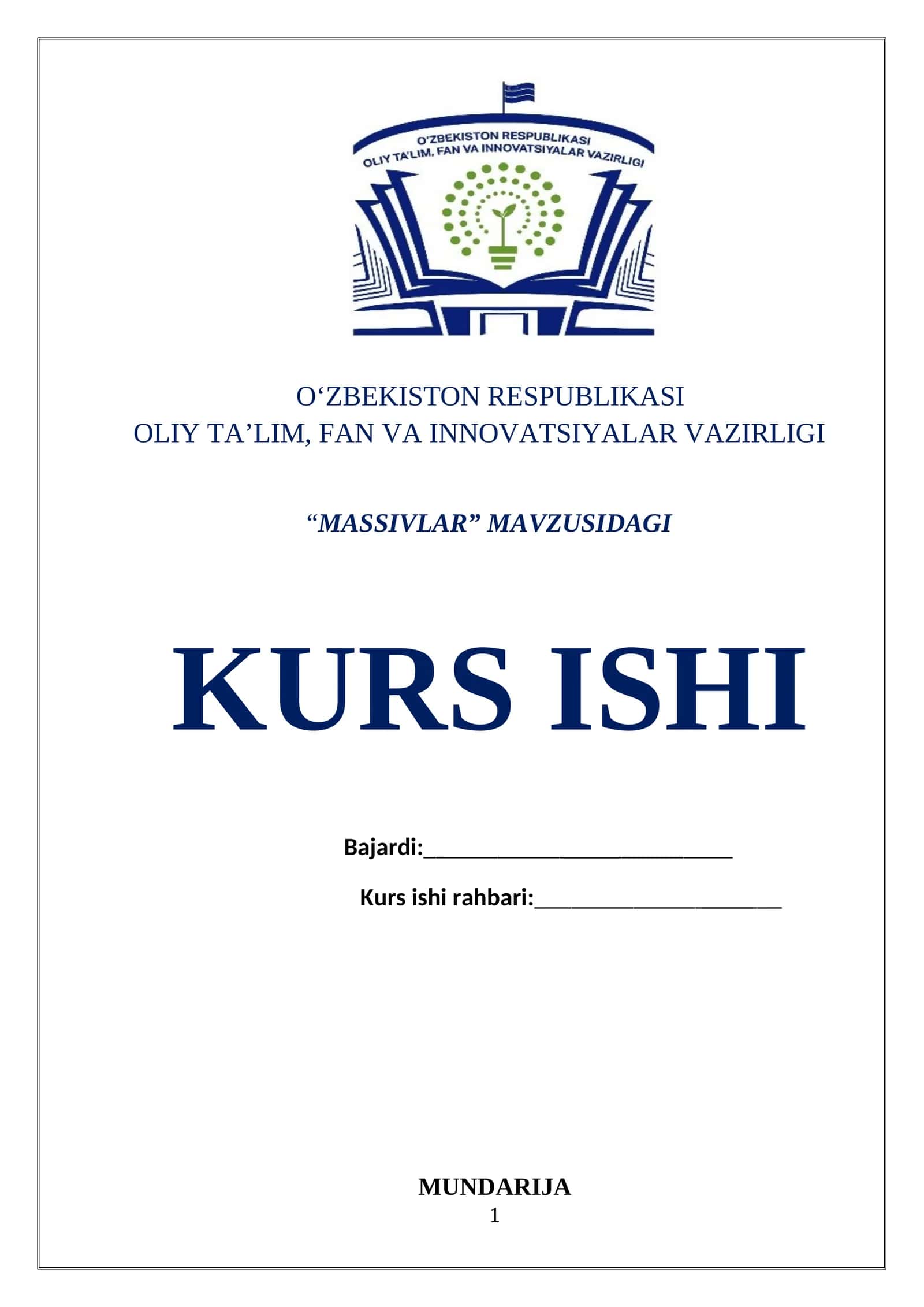 MASSIVLAR MAVZUSIDAGI KURS ISHI 1