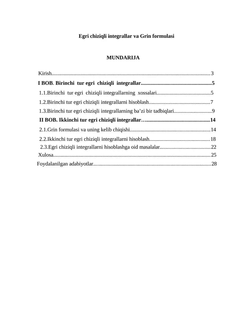 Egri chiziqli integrallar va Grin formulasi 1