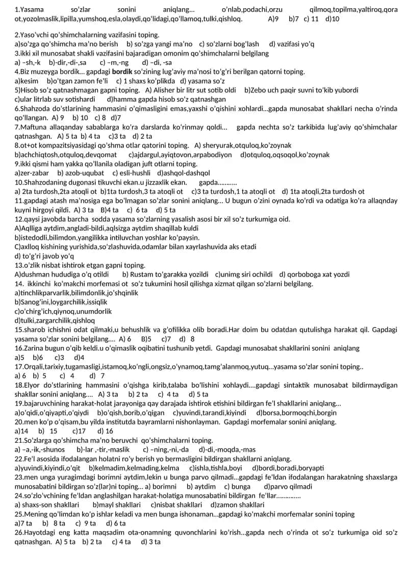 Yasama so’zlar sonini tu'sin 1
