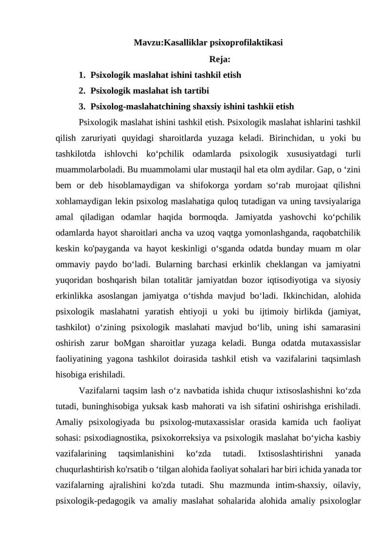 Kasalliklar psixoprofilaktikasi 1