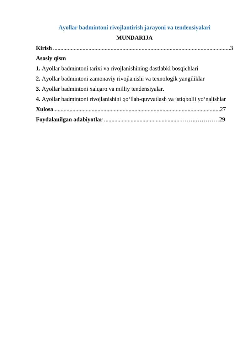 Ayollar badmintoni rivojlantirish jarayoni va tendensiyalari 1