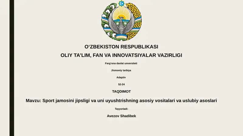 Sport jamosini jipsligi va uni uyushtrishning asosiy vositalari va uslubiy asoslari 1