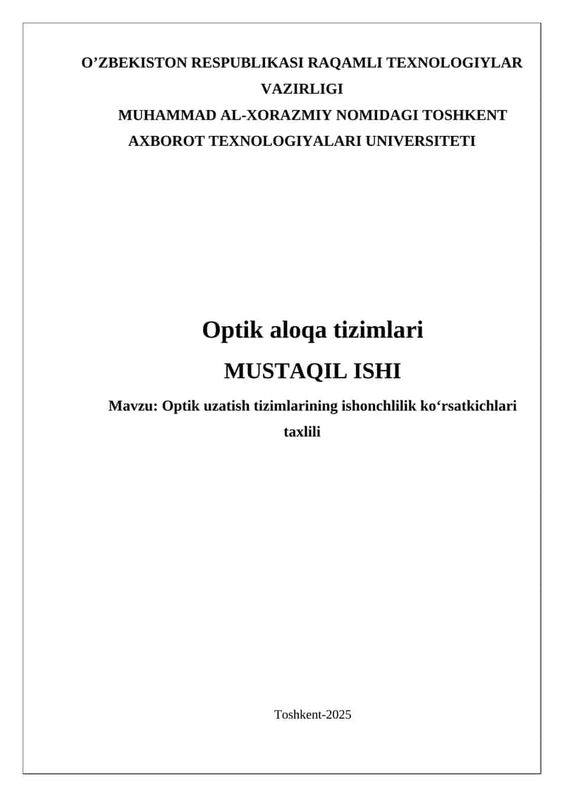 Optik aloqa tizimlari 1