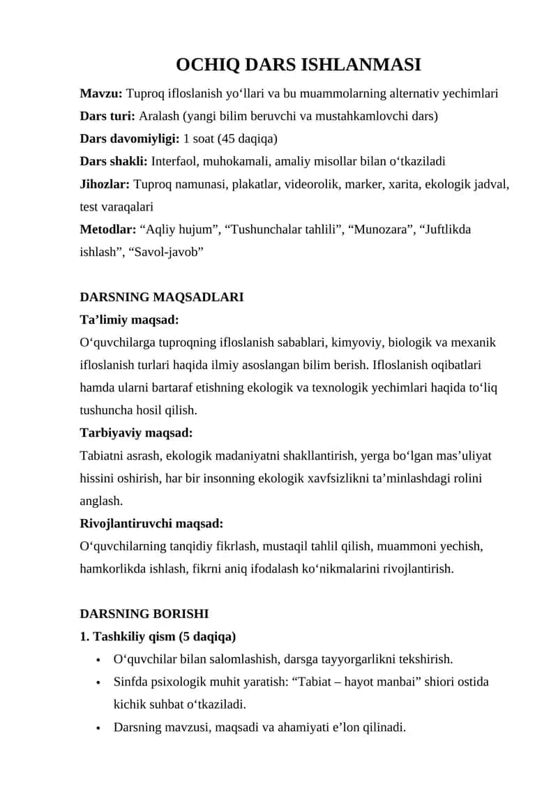 Tuproq ifloslanish yo‘llari va bu muammolarning alternativ yechimlari 1