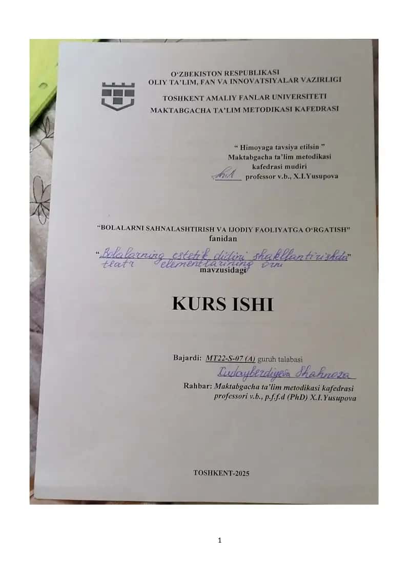 Bolalarning estetik didini shakillantirishda teatr elementlarining o'rni 1