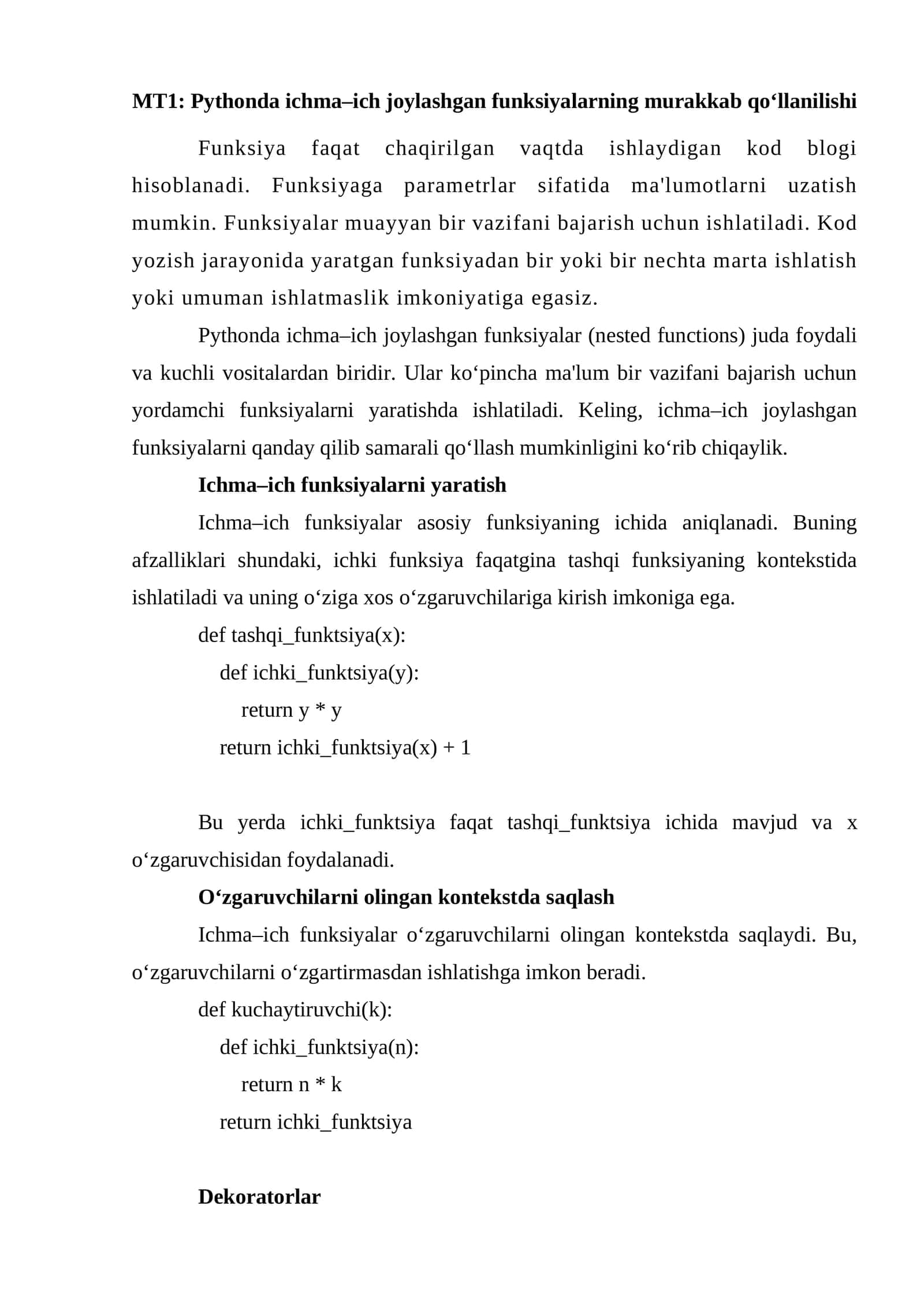 Pythonda ichma–ich joylashgan funksiyalar 1