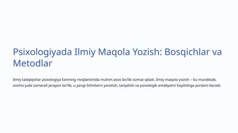 Psixologiyada Ilmiy Maqola Yozish: Bosqichlar va Metodlar 1