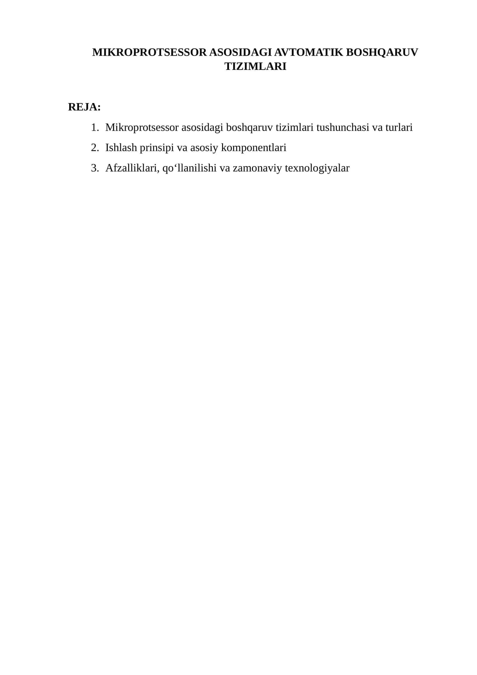 Mikroprotsessor asosidagi avtomatik boshqaruv tizimlari 1