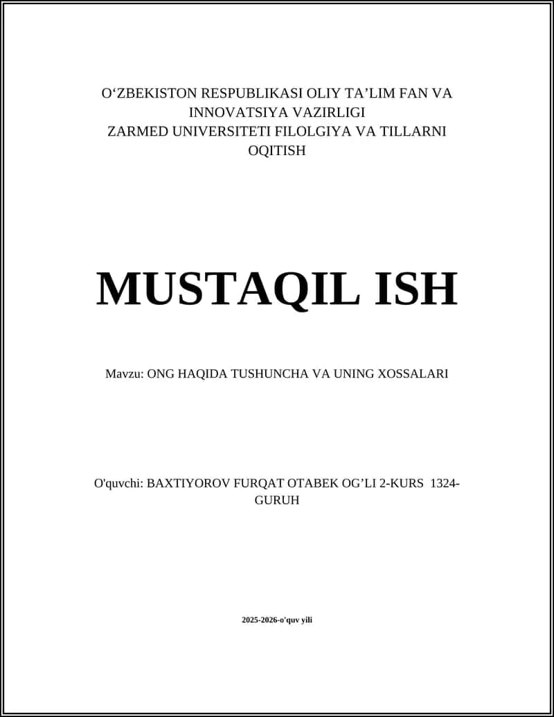 ONG HAQIDA TUSHUNCHA VA UNING XOSSALARI 1