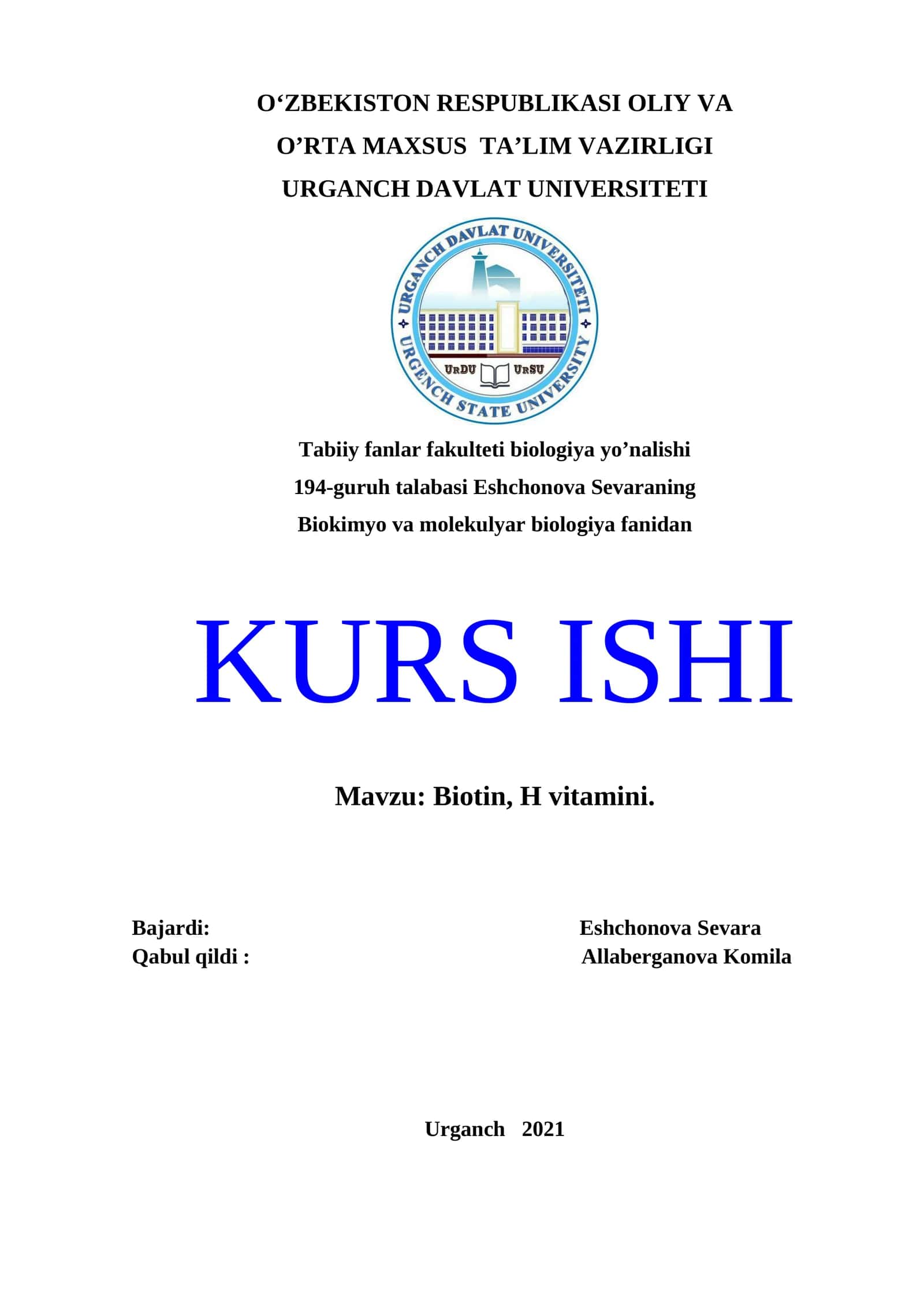 Biotin, H vitamini KURS ISHI 1