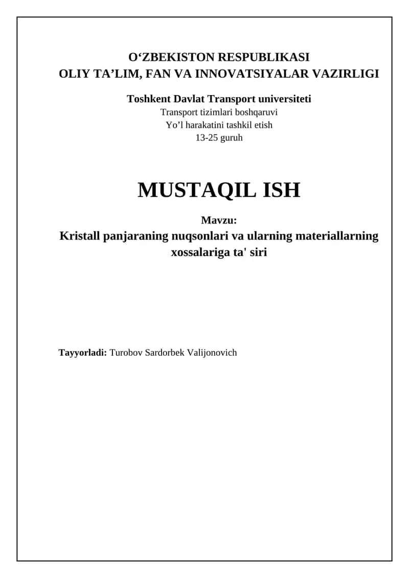 Kristall panjaradagi nuqsonlar: turlari va tasnifi 1
