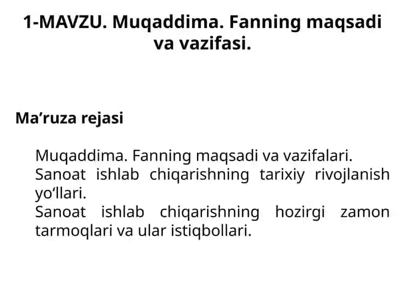 Muqaddima. Fanning maqsadlari va vazifalari