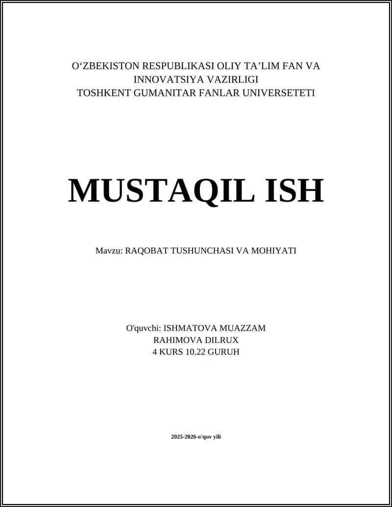 RAQOBAT TUSHUNCHASI VA MOHIYATI 1