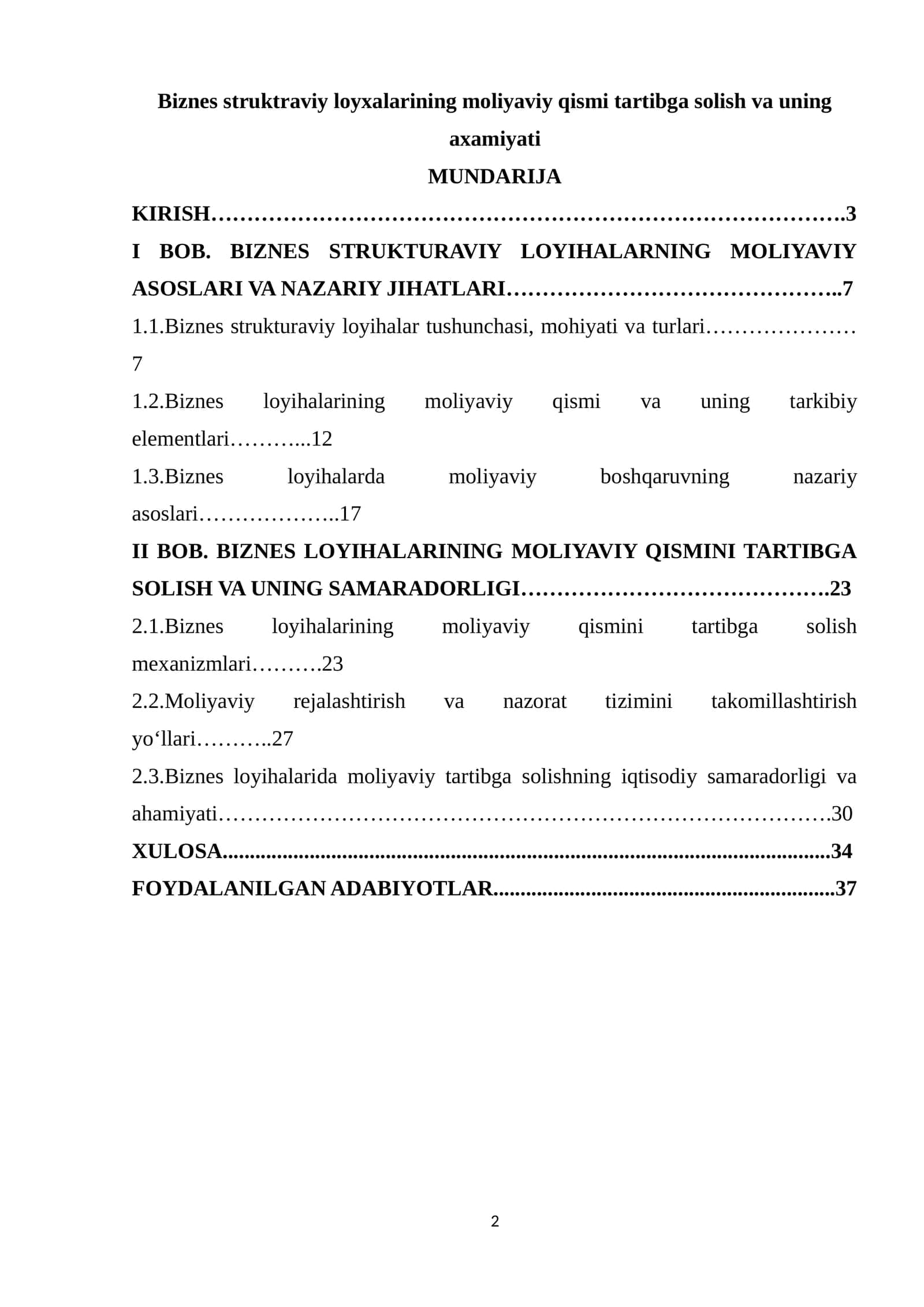 Biznes struktraviy loyxalarining moliyaviy qismi tartibga solish va uning axamiyati 1