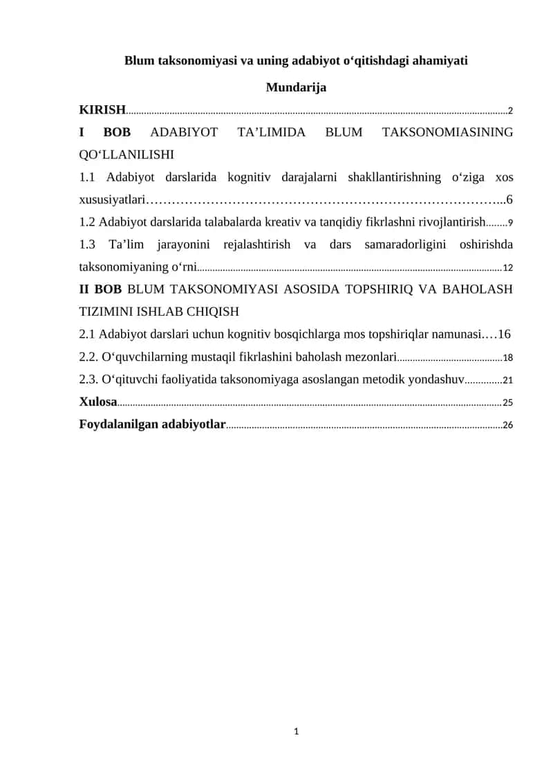 Blum taksonomiyasi va uning adabiyot o‘qitishdagi ahamiyati 1
