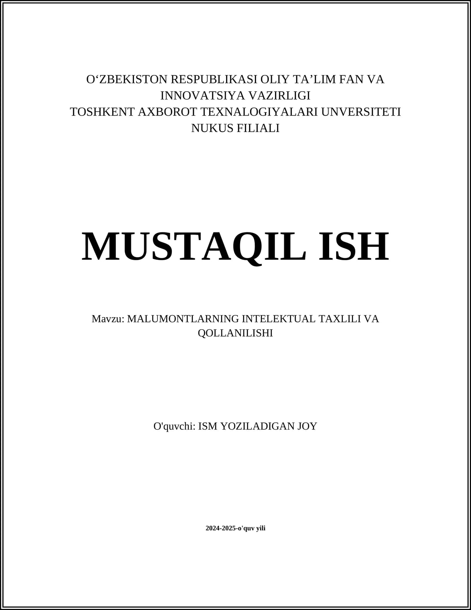 MALUMONTLARNING INTELEKTUAL TAXLILI VA QO'LLANILISHI 1