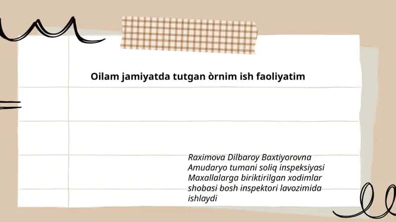 Raximova Dilbaroy Baxtiyorovna Amudaryo Tumani Soliq Inspeksiyasi 1