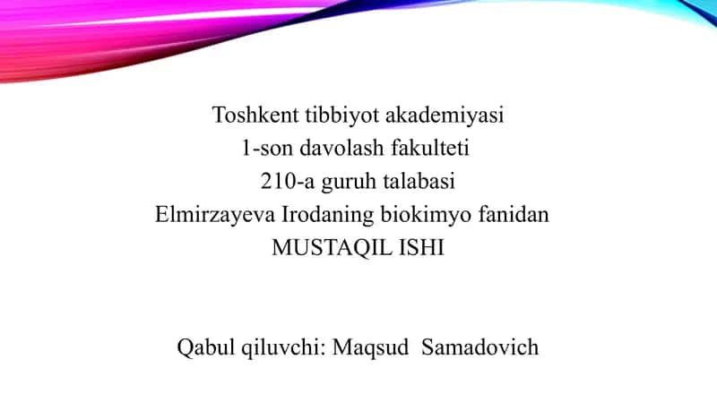 Katabolizmning umumiy yo‘llari va gipoenergetik holatlar 1