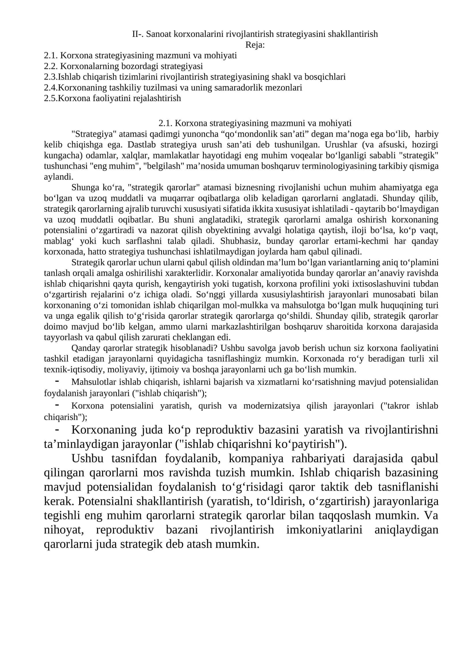 Korxona strategiyasining mazmuni va mohiyati 1