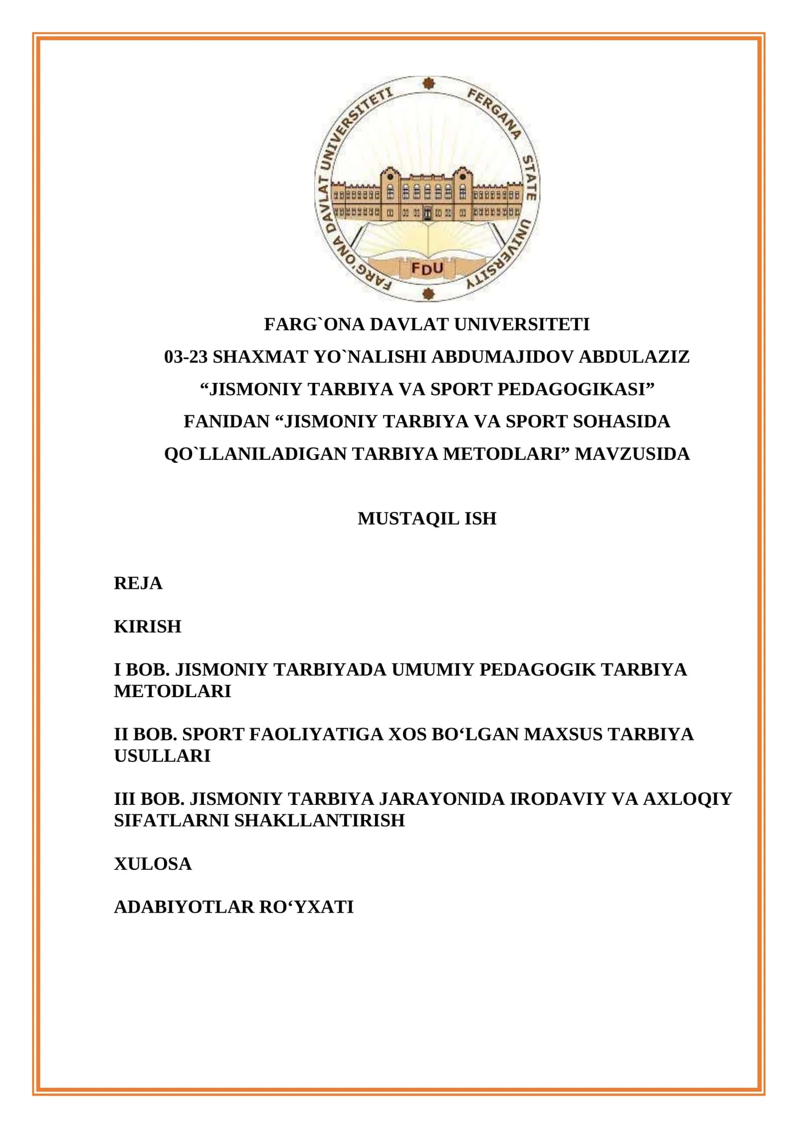 Jismoniy tarbiya va sport pedagogikasi 1