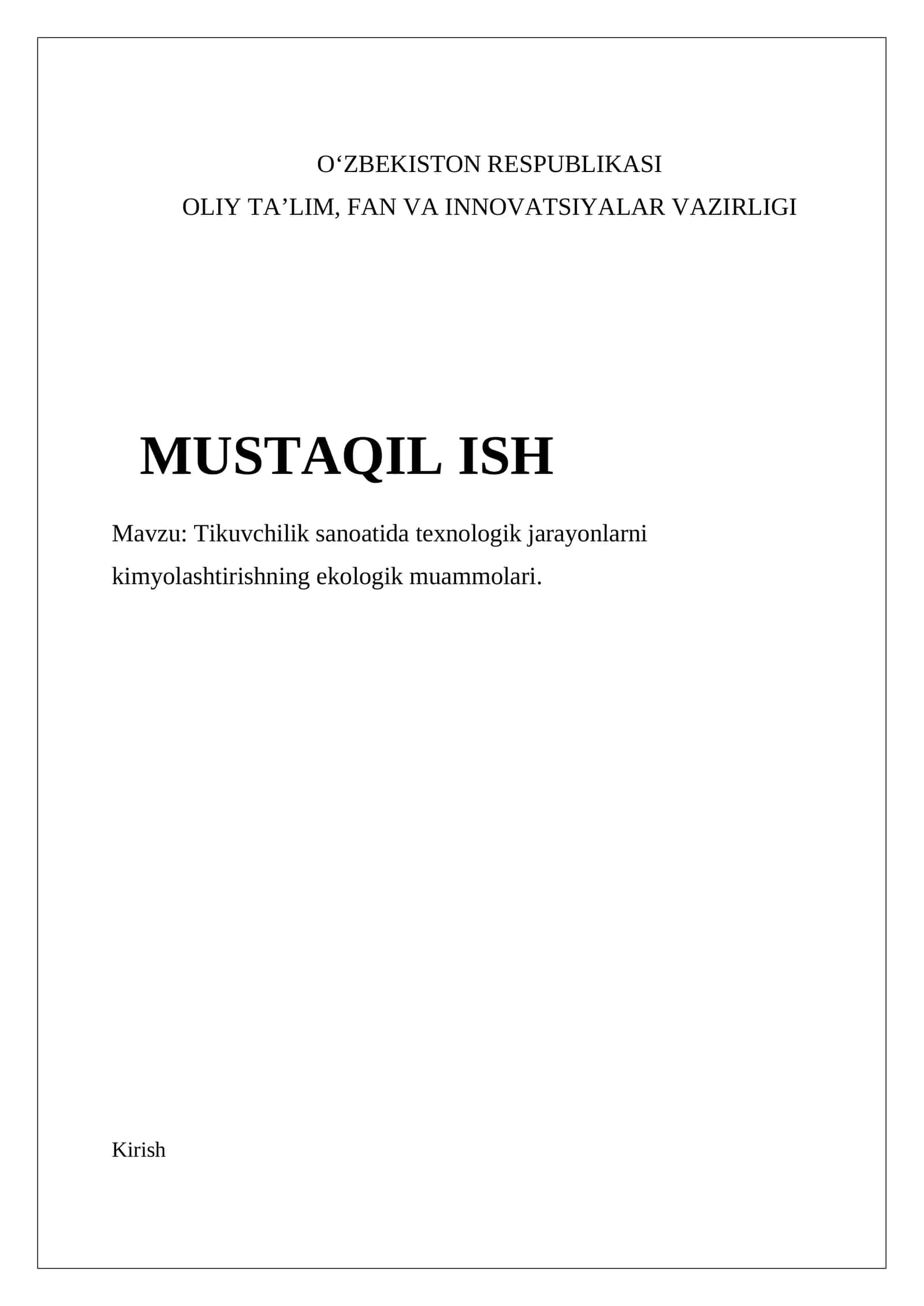 Tikuvchilik sanoatida texnologik jarayonlarni kimyolashtirishning ekologik muammolari 1